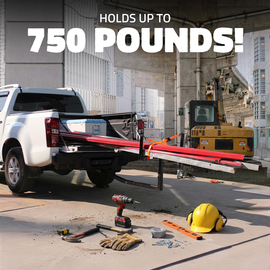 750 Lbs Cap Hitch Mount Truck Bed Extender with Stabilizer & Straps D644