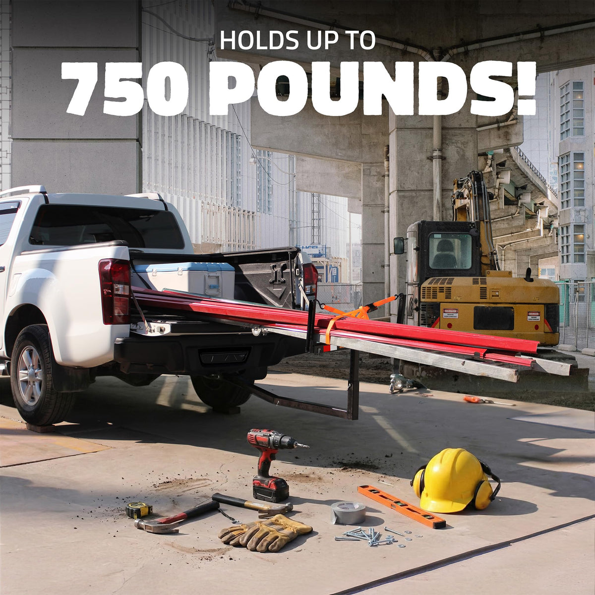 750 Lbs Cap Hitch Mount Truck Bed Extender with Stabilizer & Straps D644