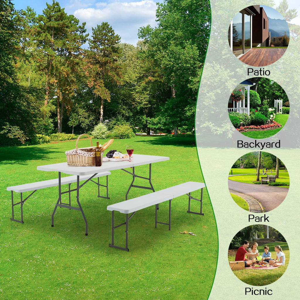 6FT White Plastic Folding Table with Carrying Handle O129