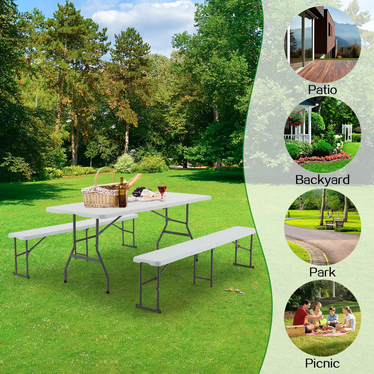 6FT White Plastic Folding Table with Carrying Handle O129