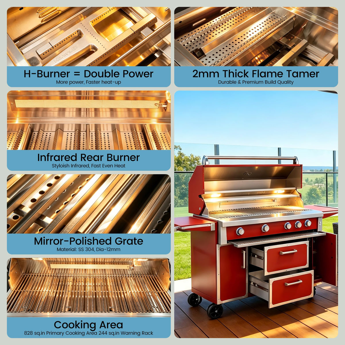49" Propane Gas Grill, 304 Stainless Steel, 99K BTU, 828 Sq.In G897035