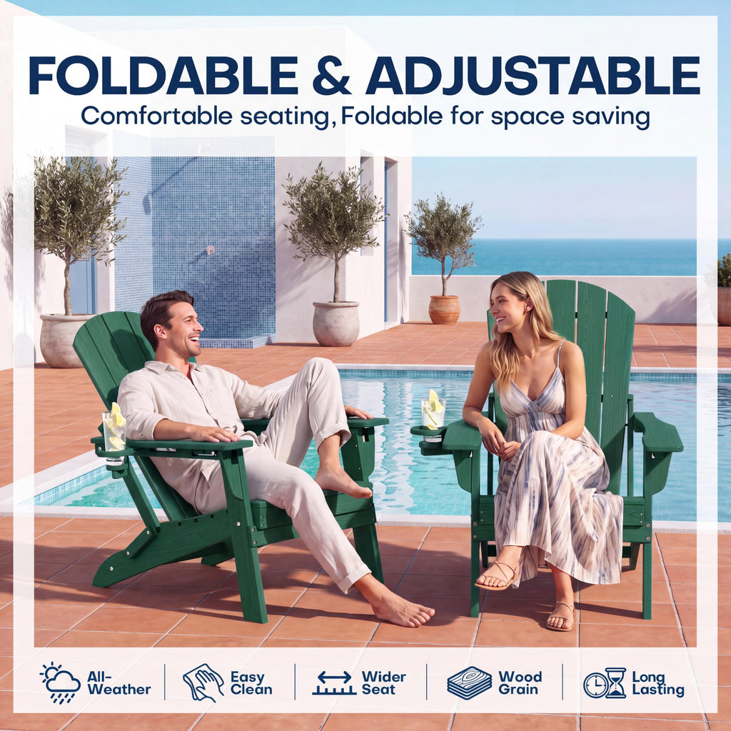 Folding Adjustable Adirondack Chair Set of 2 Green Y8141