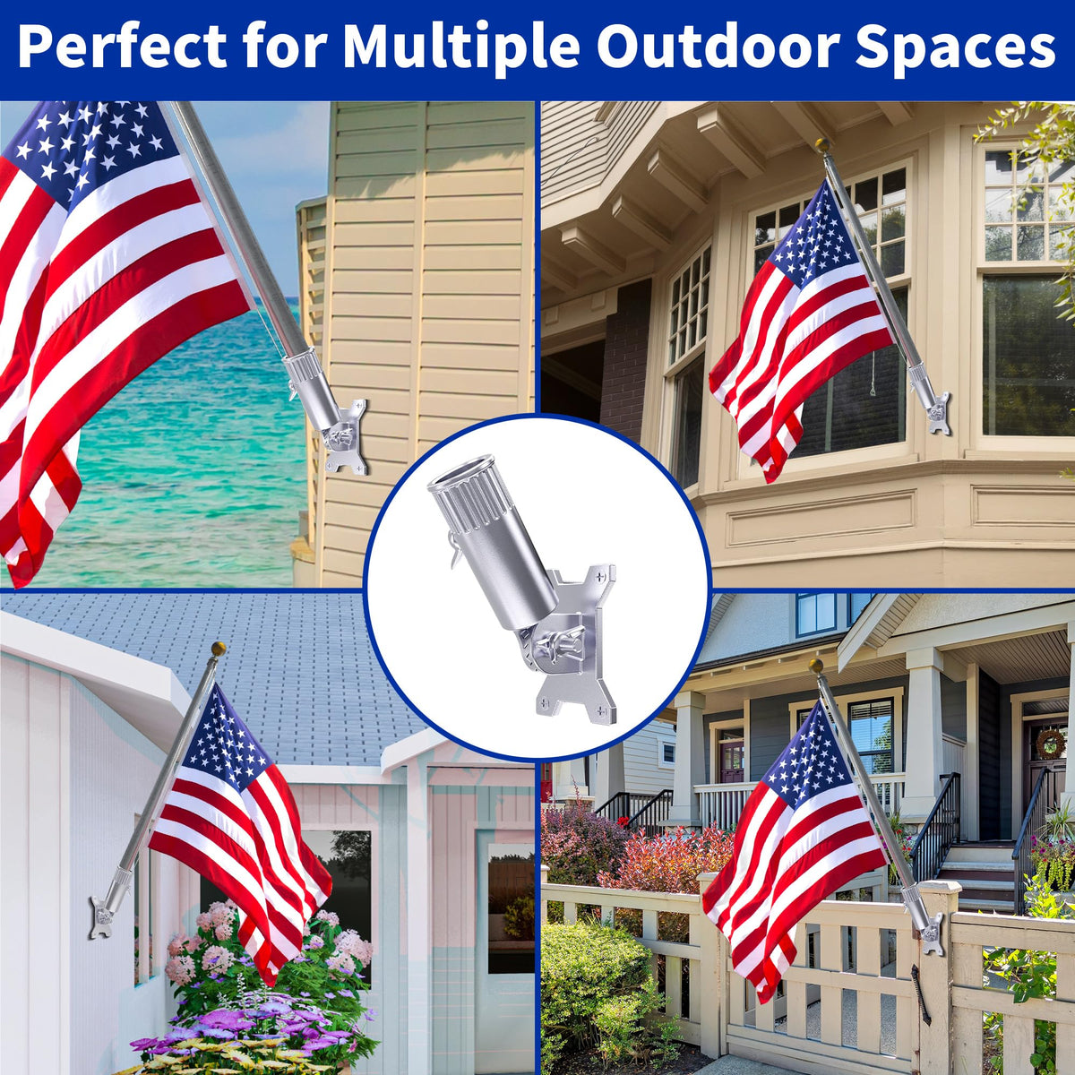 Flag Pole Holder, 316 Stainless Steel, 180° Adjustable J44941