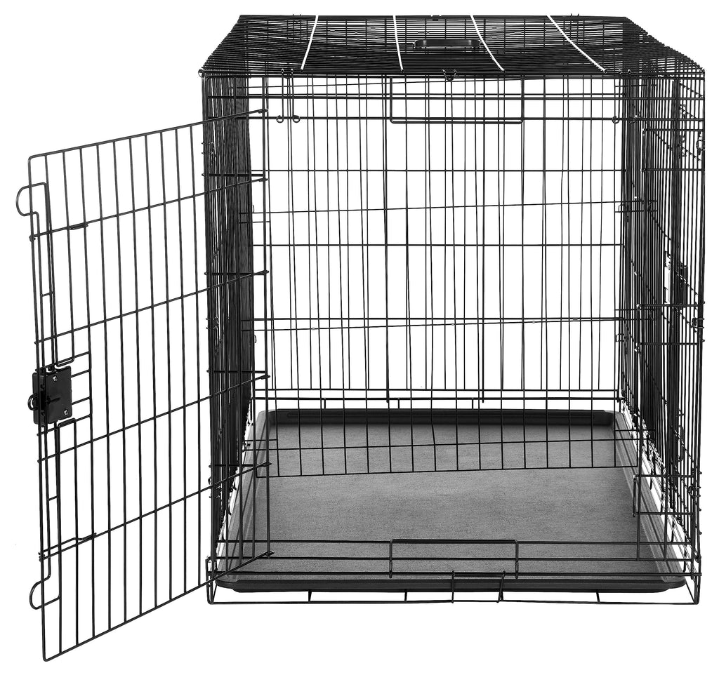 Portable Metal Wire Dog Crate, Double Door with Removable Tray, Black I195394