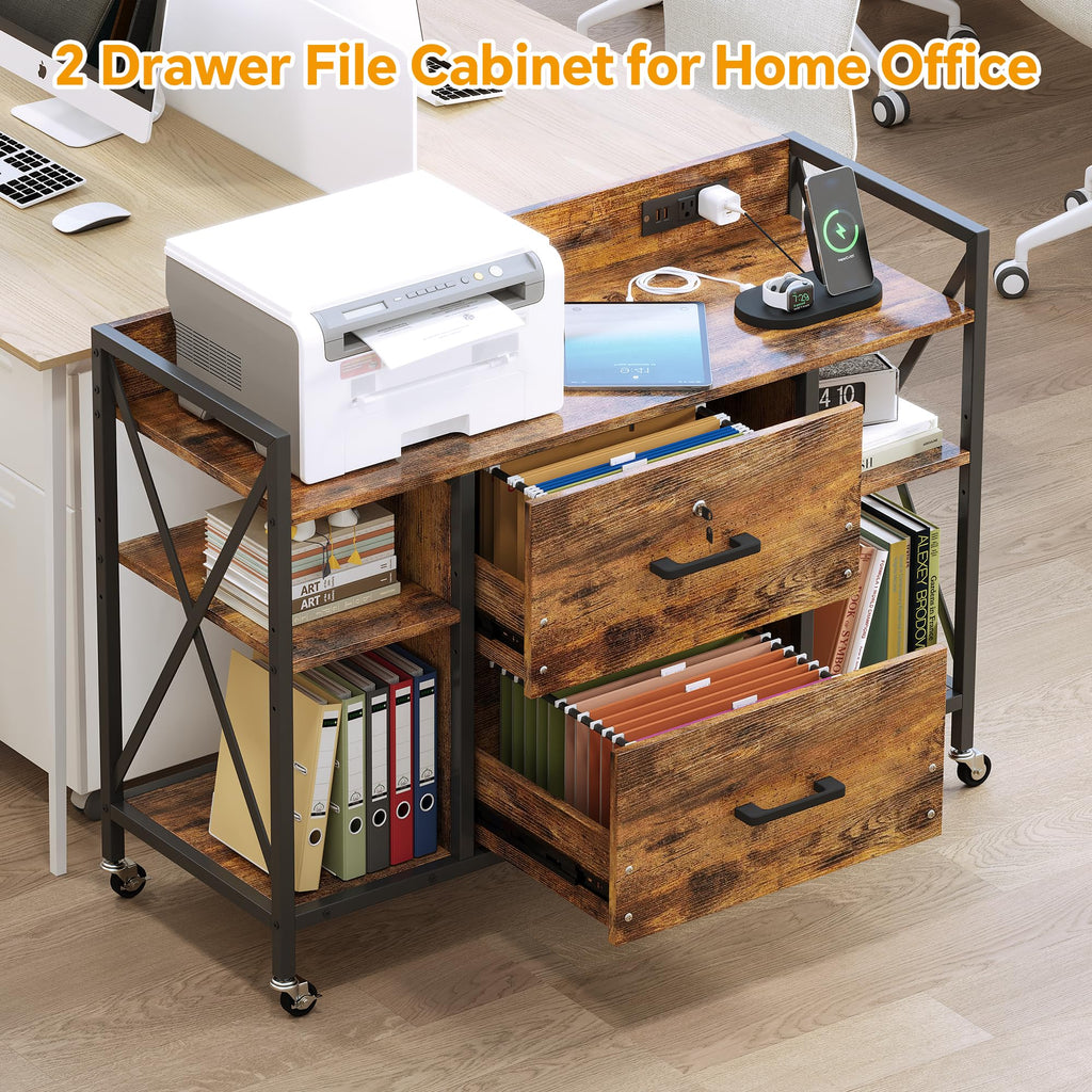 2 Drawer File Cabinet with Lock and Power Outlets L553130
