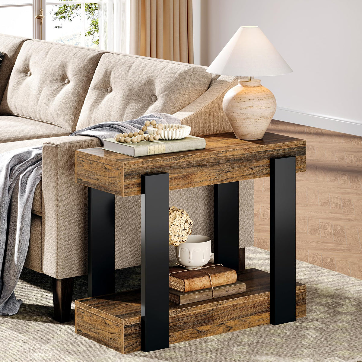 2-Tier Narrow End Table with Storage Shelf J121