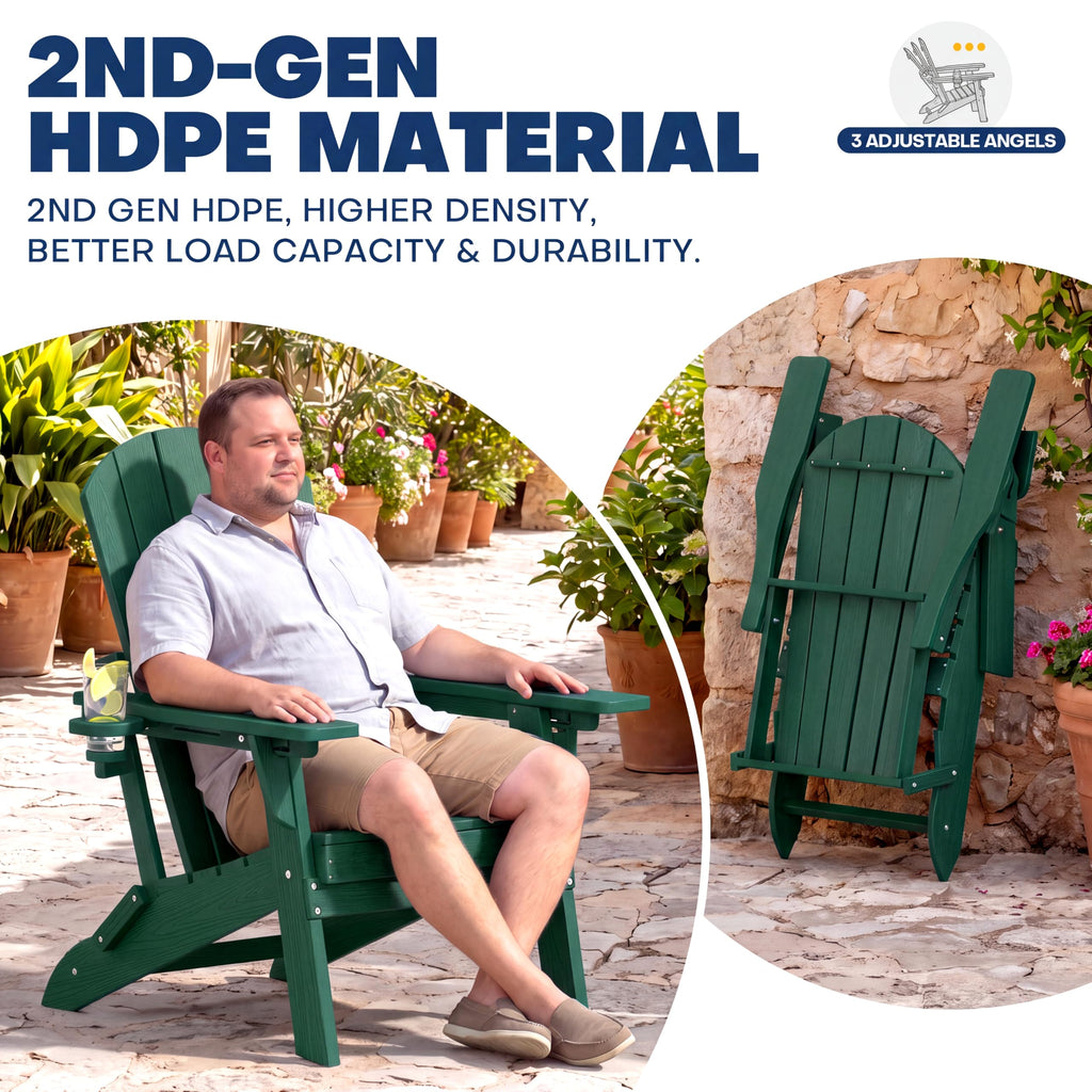 Folding Adjustable Adirondack Chair Set of 2 Green Y8141