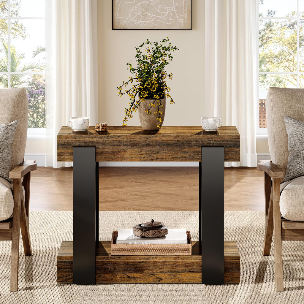 2-Tier Narrow End Table with Storage Shelf J121