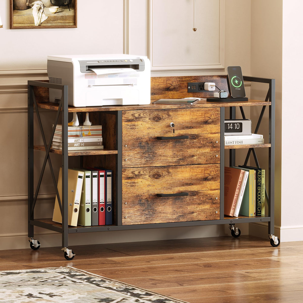 2 Drawer File Cabinet with Lock and Power Outlets L553130