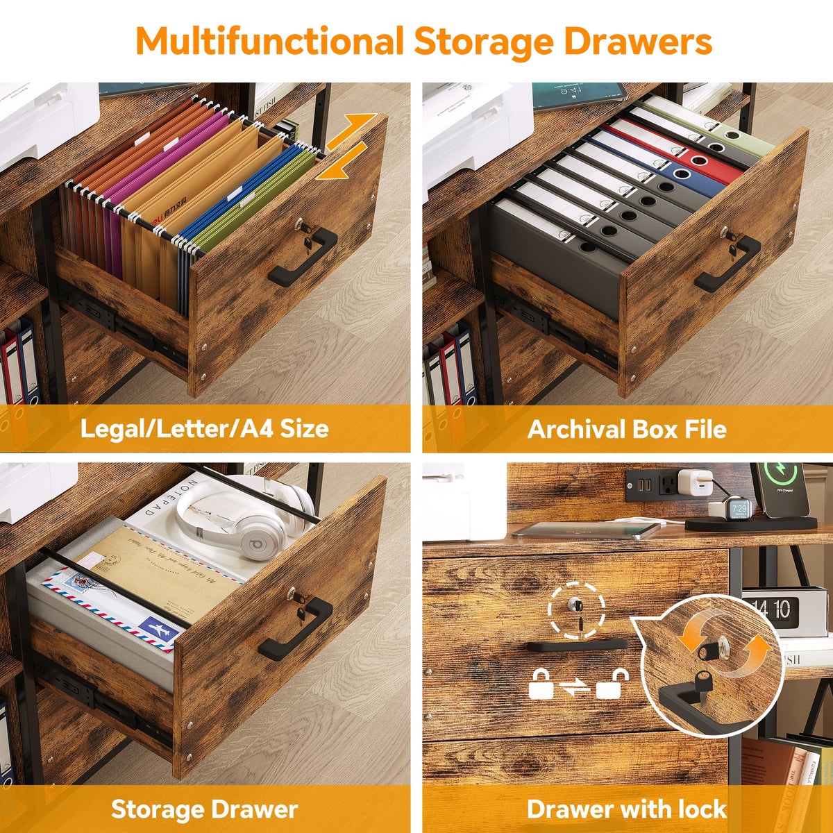 2 Drawer File Cabinet with Lock and Power Outlets L553130
