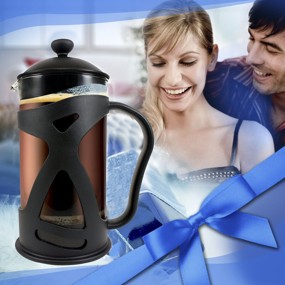 Large Black French Press Coffee Maker 1 L with 2 Extra Filters J1037