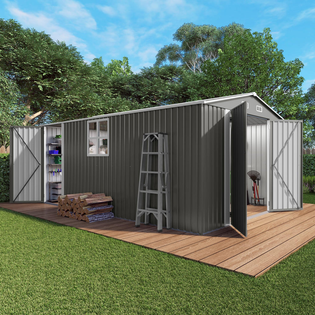 10x14x6.7FT Galvanized Steel Outdoor Storage Shed with Lockable Door & Window Z638761
