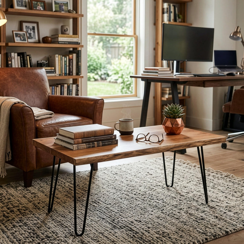 Solid Wood Coffee Table with Hairpin Metal Legs, 48 Inch X822