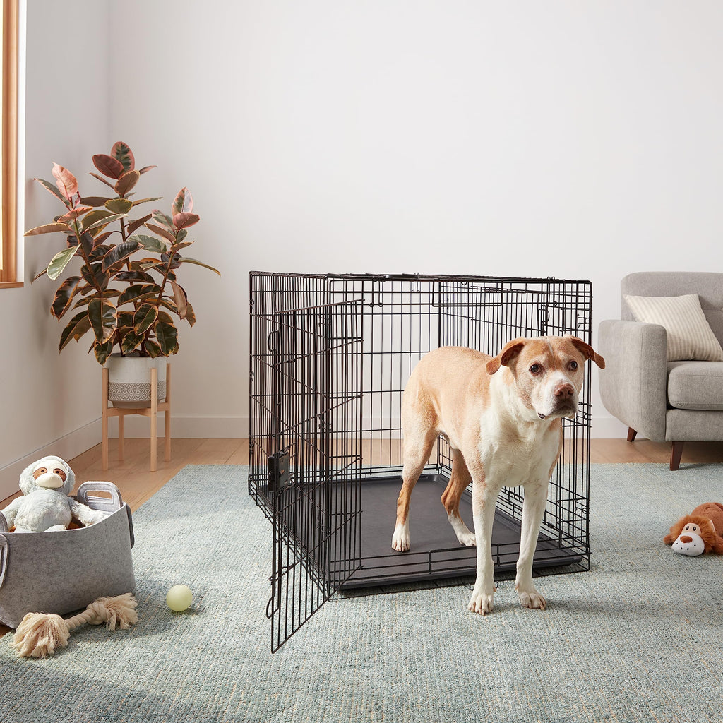 Portable Metal Wire Dog Crate, Double Door with Removable Tray, Black I195394